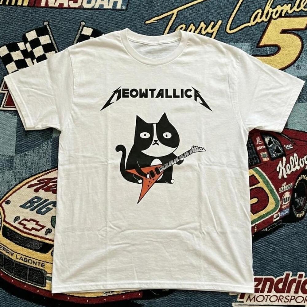 Metallica Meowtallica White Cotton T-Shirt